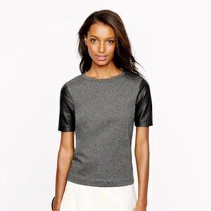 EUC J.Crew Leather Sleeve Tee Shirt Dark Gray Size XXS